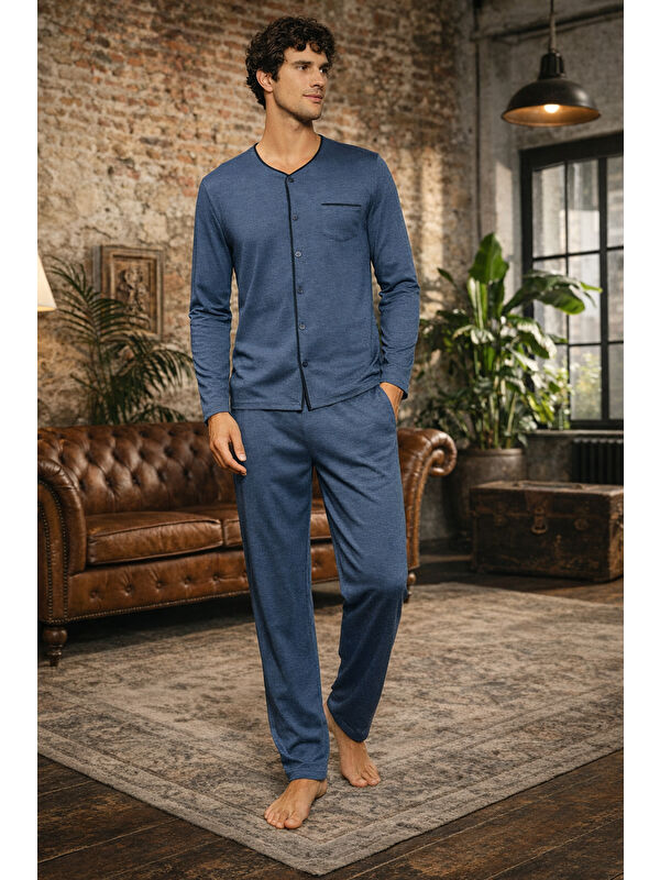 Remsa Erkek Pamuklu Uzun Kol Pijama Takımı 250556 Füme