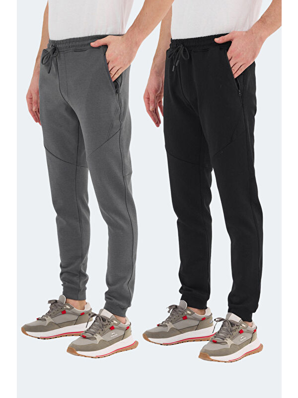 SLAZENGER VENOM 2 Lİ SET Erkek Fermuar Cepli Dar Paça Siyah - Koyu Gri Pantolon