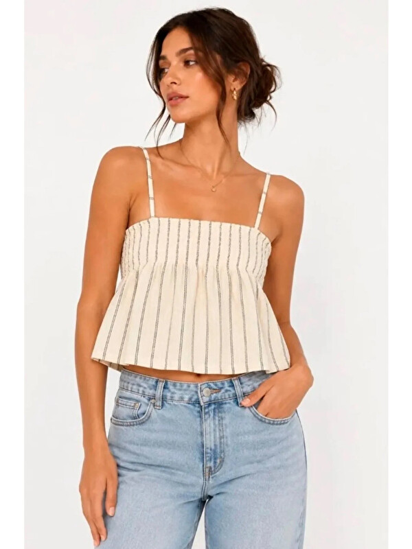 Only Onlmika Regular Fit İnce Askılı Büzgü Detaylı Bluz 15375296