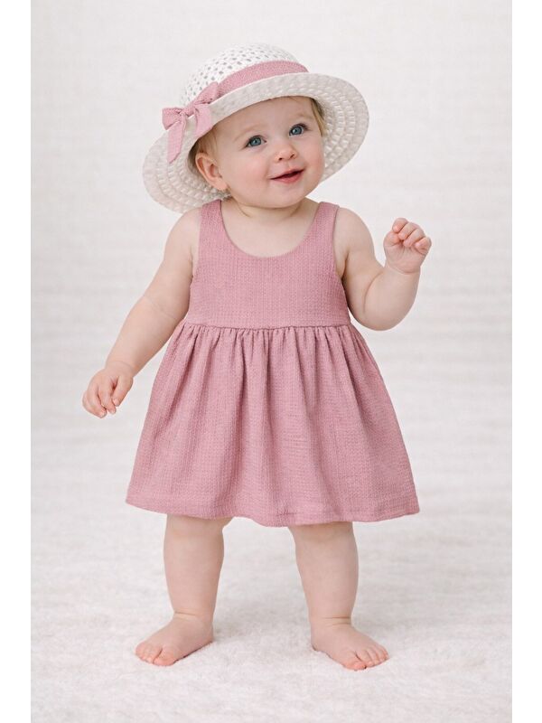 Chicsy Baby Tatlı Fitilli Şapkalı Fiyonklu Kız Bebek Elbisesi