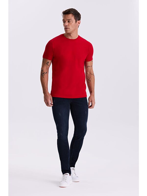 JAKAMEN Lacivert Slim Fit Yıkamalı Pamuklu Dar Kalıp Jean Pantolon