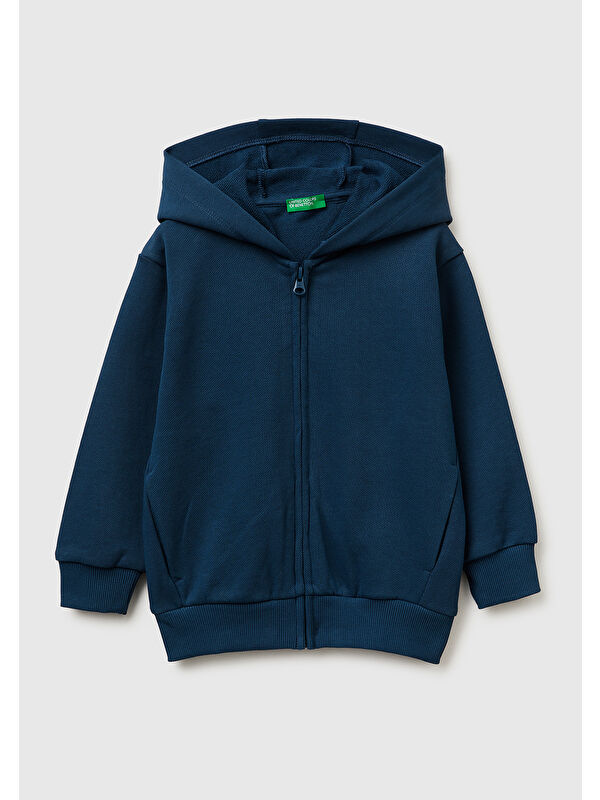 United Colors Of Benetton Erkek Çocuk Arkası Baskılı Fermuarlı Kapüşonlu Sweatshirt