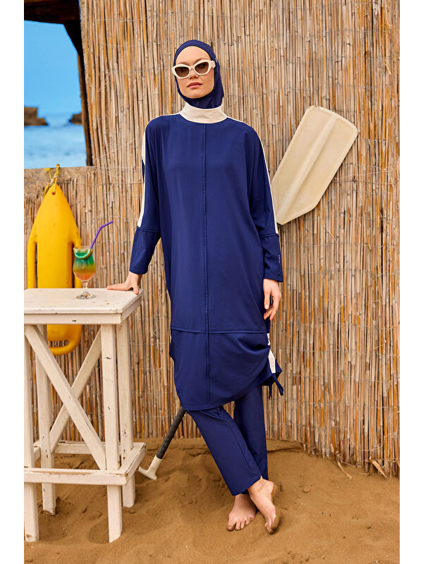 Marina Tam Kapalı Tesettür Mayo M2521-2 Lacivert