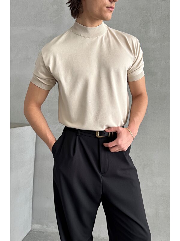 HYMAN Erkek Oversize Yarım Balıkçı Triko T-shirt