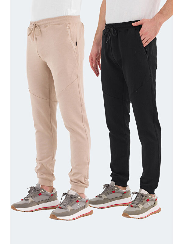 SLAZENGER VENOM 2 Lİ SET Erkek Fermuar Cepli Dar Paça Siyah - Bej Pantolon
