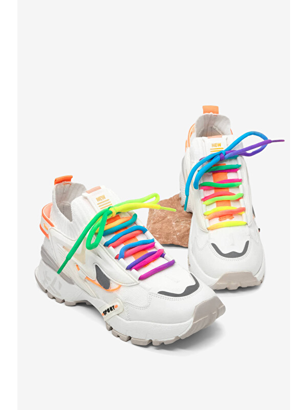 TONNY BLACK Kadın Beyaz Rahat Kalıp Renkli Lastik Boğazlı Bağcıklı Sneaker