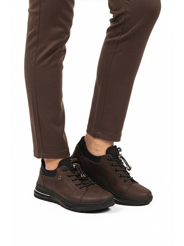 Kahve Nubuk Lastik Bağcıklı Kadın Casual Ayakkabı 5004 Z - Görsel 3