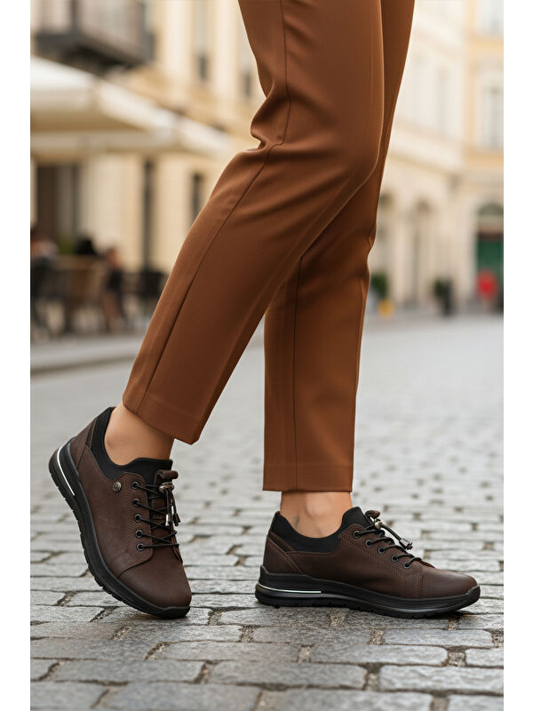 Kahve Nubuk Lastik Bağcıklı Kadın Casual Ayakkabı 5004 Z - Görsel 4