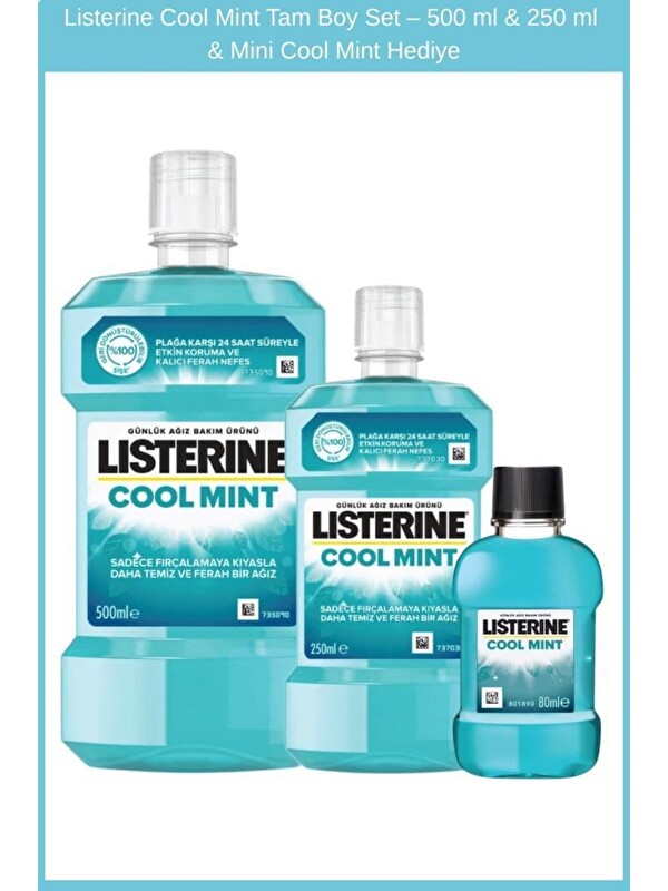 Listerine Cool Mint Tam Boy Set – 500 ml & 250 ml & Mini Cool Mint Hediye