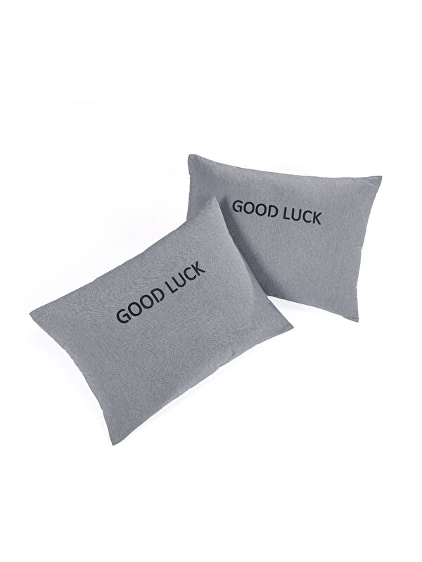 UPSTYLE 2li Yastık Kılıfı Good Luck Baskılı 50x70 cm Füme