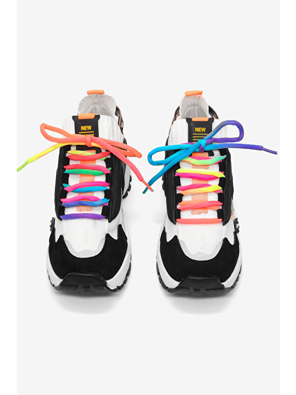 TONNY BLACK Kadın Siyah Beyaz Rahat Kalıp Renkli Lastik Boğazlı Bağcıklı Sneaker