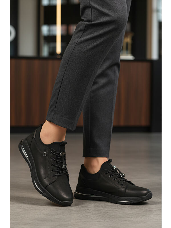 Siyah Nubuk Lastik Bağcıklı Kadın Casual Ayakkabı 5004 Z - Görsel 5