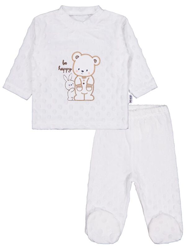 Minidamla Tavşanlı Ayı Patikli 2Li Pijama Takım 1-6 Ay Pijama Takımı - Ekru 1-3 Ay