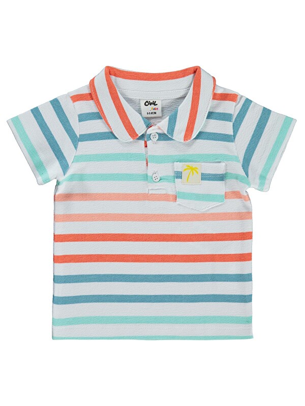 Civil Baby Çizgili 6-18 Ay Tişört - Beyaz