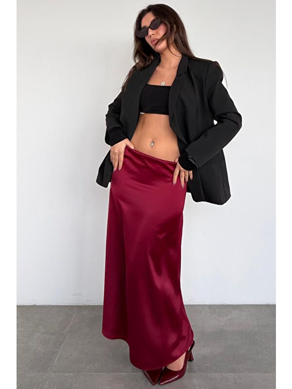 Madmext Siyah Saten Midi Boy Kadın Etek Mg2637