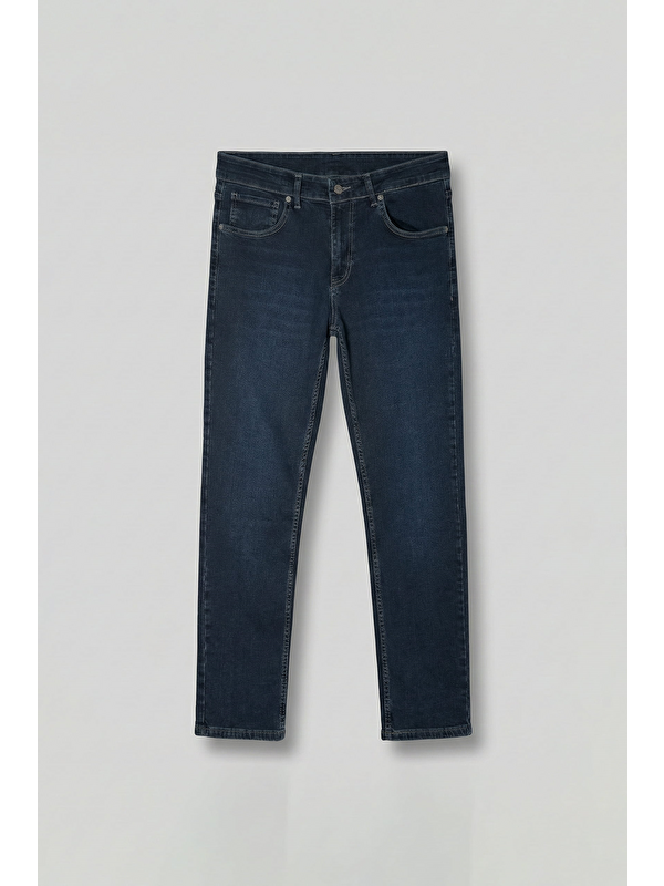 Abluka Online Erkek Regular Fit Kontrast Dikiş Detaylı Jean Pantolon Lacivert
