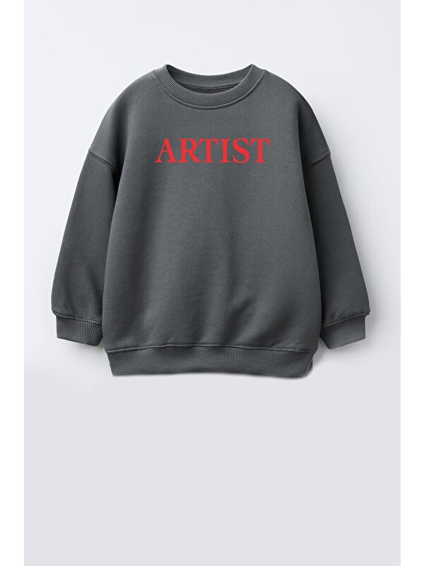 Monila Unisex Çocuk Baskılı 3 İplik Kumaş Pamuklu Sweatshirt