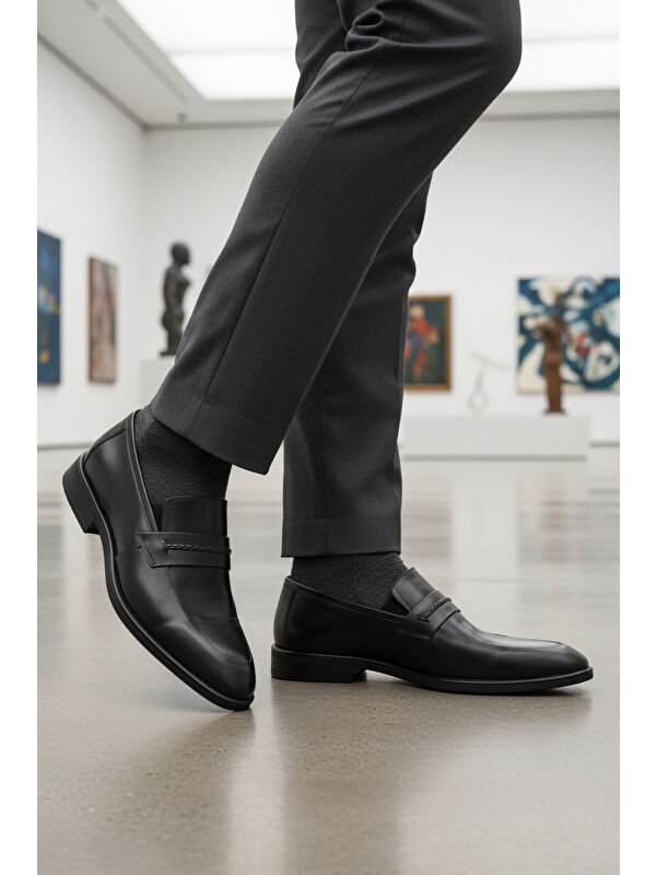 Siyah Hakiki Deri Kaymaz Taban Erkek Klasik Ayakkabı 854 M - Görsel 4