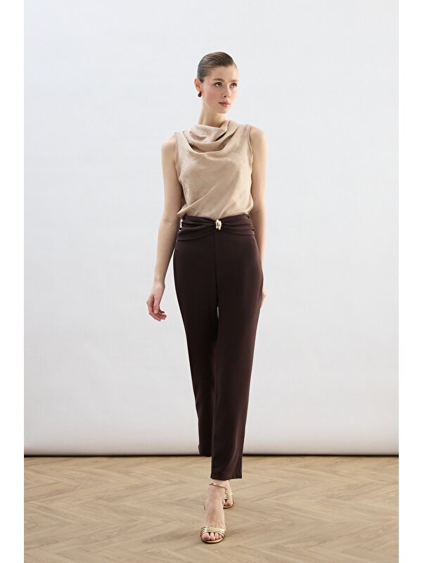 SATEEN Bel Aksesuarlı Pantolon - Kahve