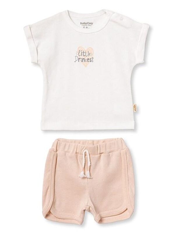 BabyCosy Organic  Bebek Kısa Kollu Tişört ve Pantolon Takımı, %100 Pamuk, Bebek ve Yenidoğan Serisi - CSYR4543