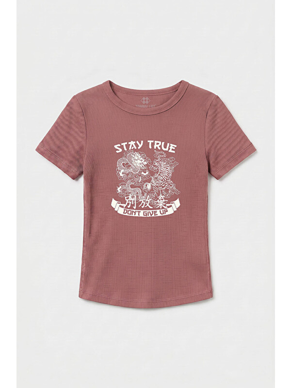 Tommylife Gül Kurusu Standart Fit Baskılı Kısa Kollu Kadın T-Shirt - 97201
