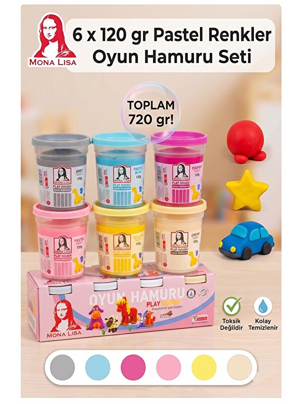 Monalisa Oyun Hamuru 6 Renk 720gr 1 Paket 6 Lı Oyun Hamuru Kurumaya Karşı Dirençli Okul Öncesi Kreş