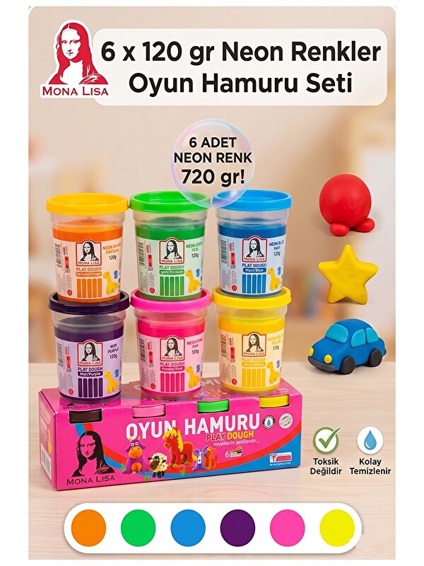 Monalisa Oyun Hamuru 6 Renk 720gr 1 Paket 6 Lı Oyun Hamuru Kurumaya Karşı Dirençli Okul Öncesi Kreş