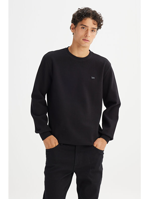 Lee Regular Fit Normal Kesim Bisiklet Yaka Baskılı Siyah Sweatshirt