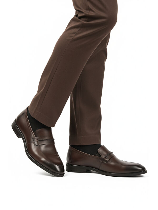 Kahve Hakiki Deri Kaymaz Taban Erkek Klasik Ayakkabı 854 M - Görsel 4