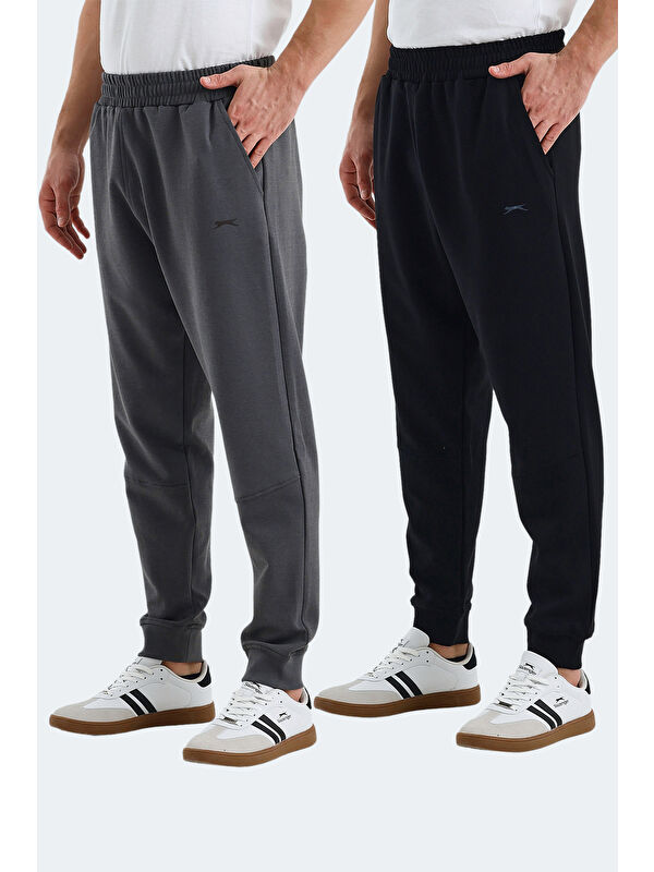 SLAZENGER VALERIE 2 Lİ SET Erkek Cepli Siyah - Koyu Gri Jogger Eşofman Altı