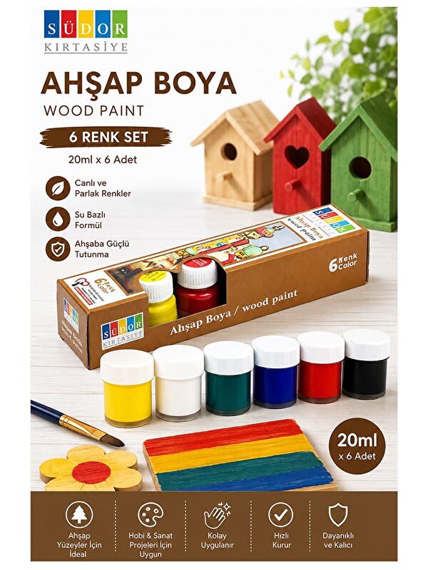 Artlantis Ahşap Boyası 6 Renk 20ml 1 Paket Südor 6 Lı Ahşap Boya Yüksek Kapatıcılık Canlı Renkle Hızlı Kuruma