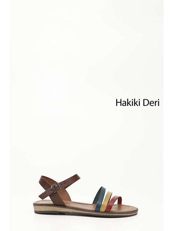 Kadın KIZIL KAHVE Hakiki Deri Sandalet - Görsel 2