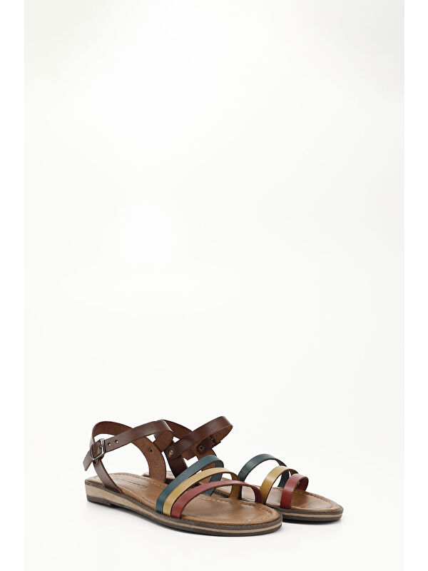 Kadın KIZIL KAHVE Hakiki Deri Sandalet - Görsel 3