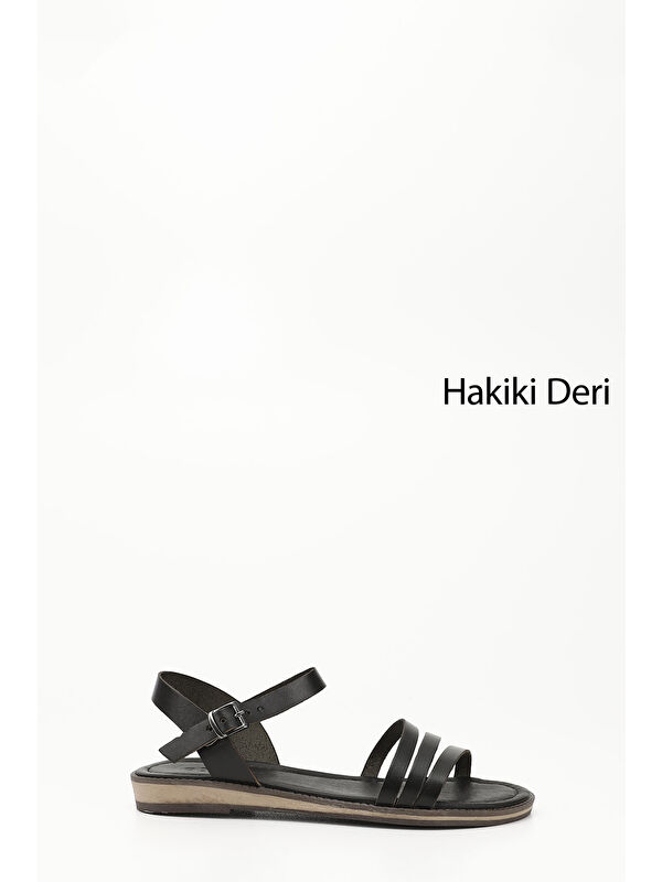 GÖNDERİ(R) Kadın ZÜMRÜT-SİYAH Hakiki Deri Sandalet