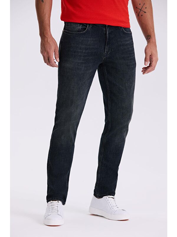 JAKAMEN Lacivert-1 Slim Fit Yıkamalı Eskitme Pamuklu Dar Kalıp Jean Pantolon