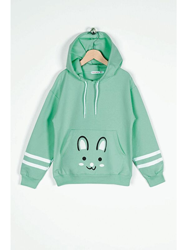 Zepkids Kapüşonlu Uzun Kol Çağla Yeşil Renk Kız Çocuk Sweatshirt