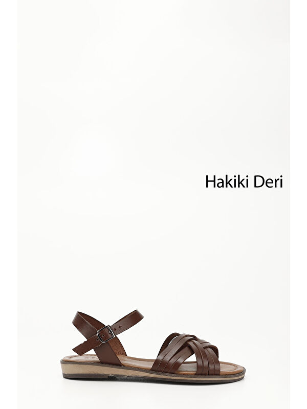 Kadın ÇİKOLATA KAHVE Çapraz Bantlı Hakiki Deri Sandalet - Görsel 2