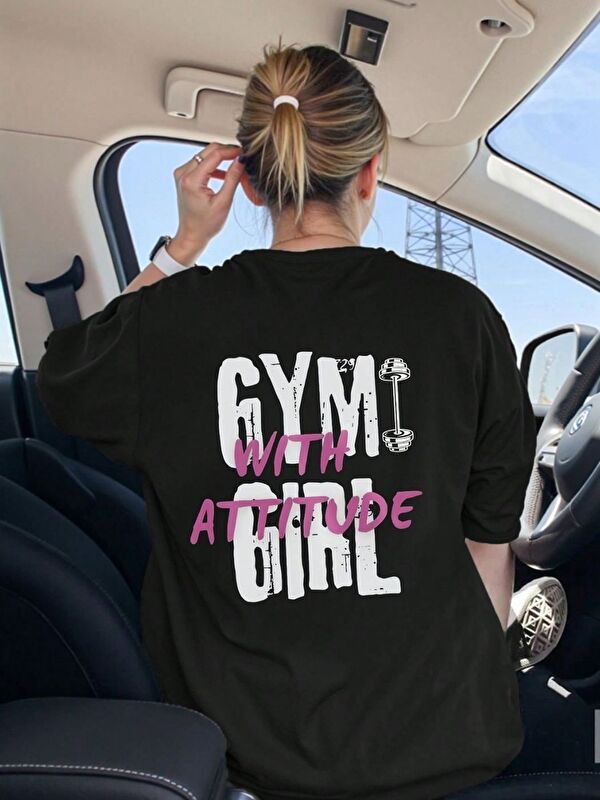 Trendseninle Siyah GYM Baskılı Regular Tişört