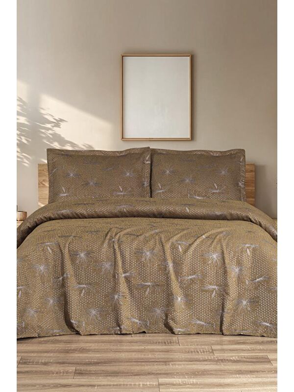 Çeyiz Diyarı Hermes 3 Parça Çift Kişilik Pike Takımı 230x250 Kahve