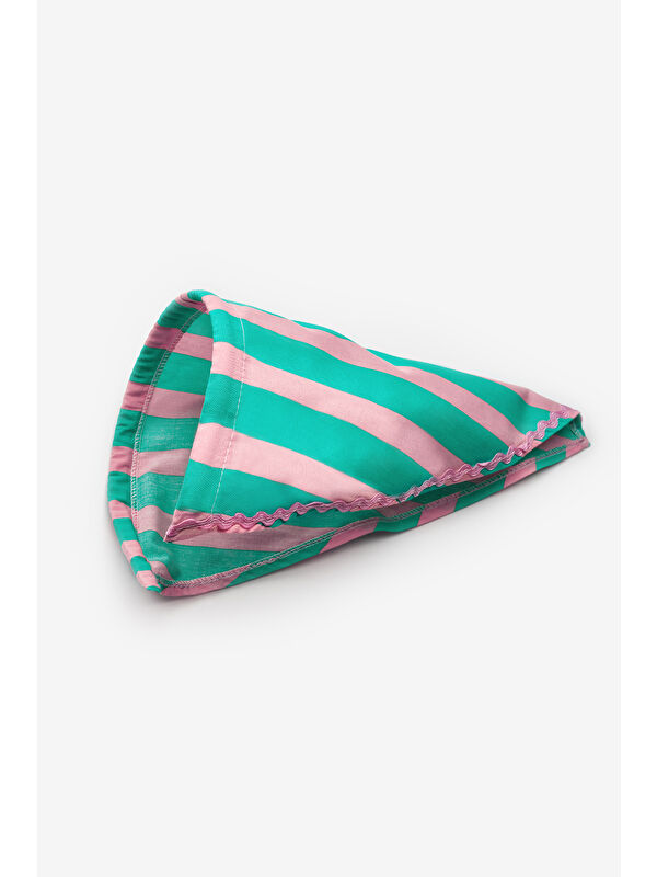 Le Mabelle Mint Çizgi Desenli Kız Çocuk Üçgen Fular Bandana Taç