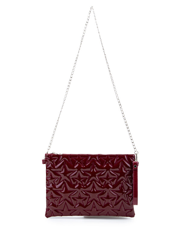 Minebag Tablet Boy Dikişli Clutch Suni Deri Kadın Yıldız Çapraz Çanta Tbstar Bordo Rugan