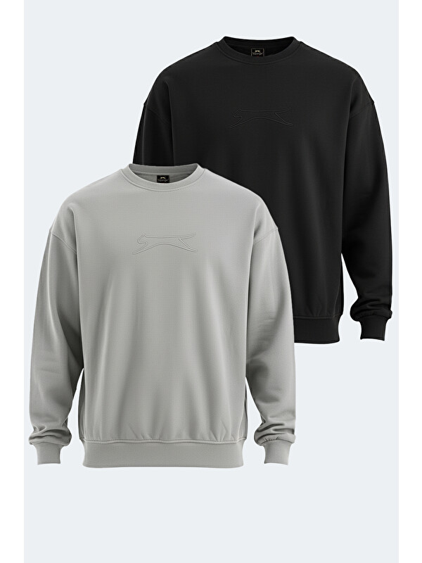 SLAZENGER VADIK 2'li set Erkek Oversize Siyah - Gri Sweatshirt