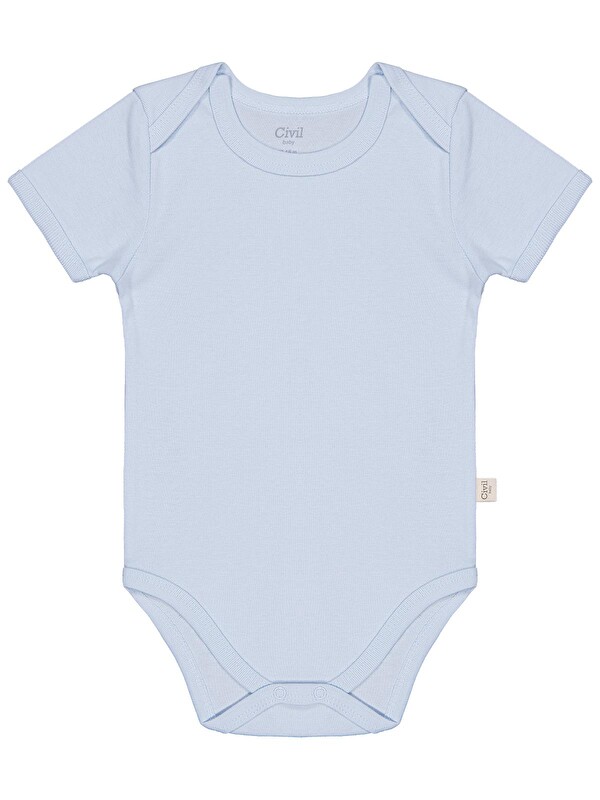 Civil Baby Düz Renkli Kısa Kol 1-3 Yaş Çıtçıtlı Badi - Mavi