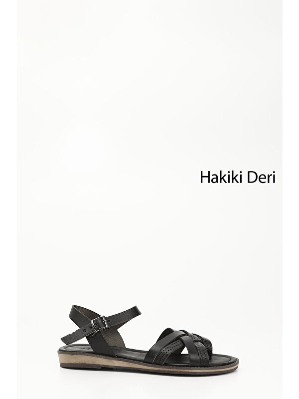 GÖNDERİ(R) Kadın ZÜMRÜT-SİYAH Parmak Arası Hakiki Deri Sandalet