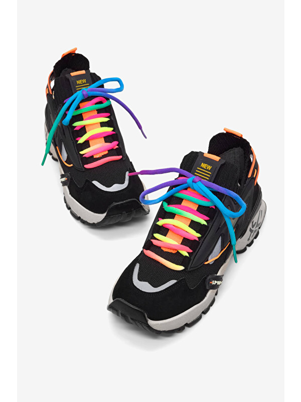 TONNY BLACK Kadın Siyah Rahat Kalıp Renkli Lastik Boğazlı Bağcıklı Sneaker