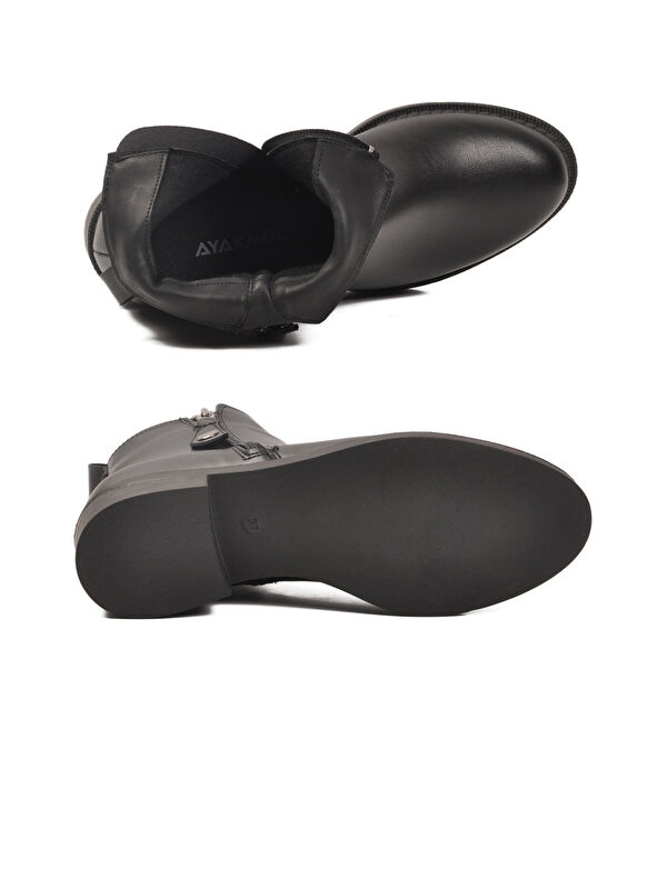 Siyah Cilt Polarlı Kaymaz Taban Kadın Topuklu Bot 224581 Z - Görsel 6