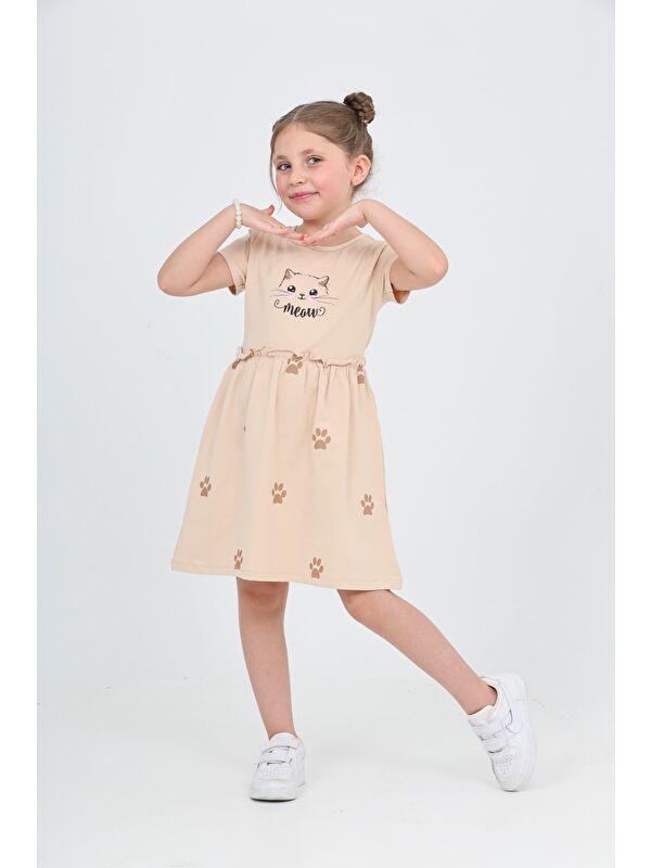 Toontoykids Kız Çocuk Kedi Baskılı Elbise
