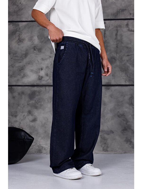 Oksit Jackson Unisex Oversize Beli İpli ve Lastikli Denim Jean Pantolon - Baggy Jean