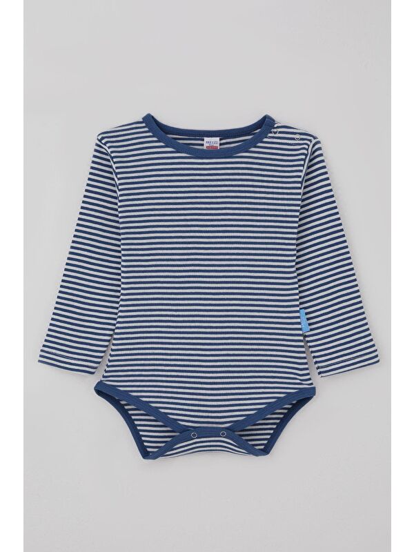 Breeze Erkek Bebek Çıtçıtlı Zıbın Body Çizgili İndigo (9 Ay-3 Yaş)