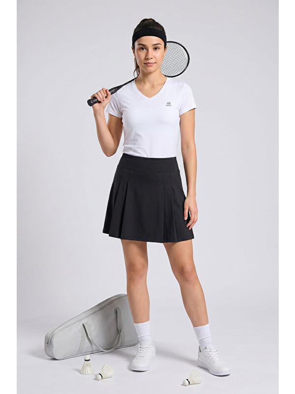 Tommylife Siyah Sıkılaştırıcı Yüksek Bel Kadın Tenis Etek - 94690